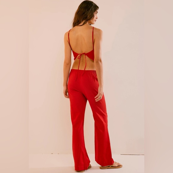 Free People Everything I Need Linen Set - Valiant Poppy, Size Medium - Picture 2 of 4